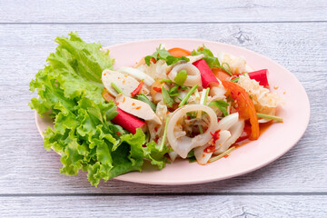 Yum food Sour and spicy flavor with ingredients of Vietnamese sausage, crab stick, minced pork, glass noodles and salad vegetables.