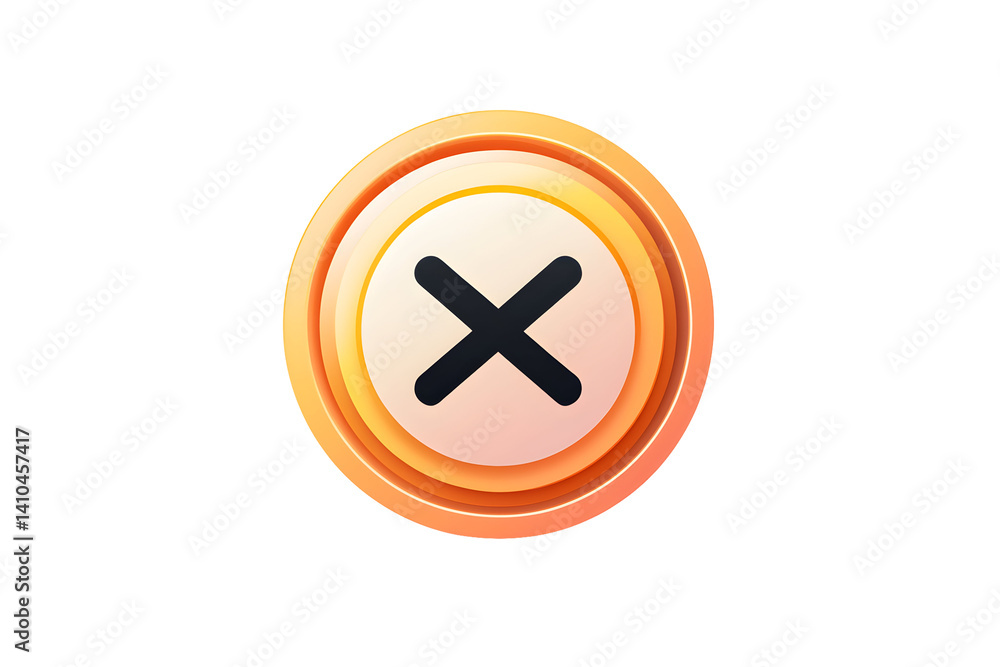 Poster orange button with dark cross. rounded edges and soft shadows. centered design