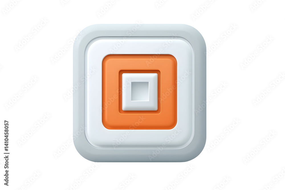 Poster abstract design concentric squares form a button-like shape with orange fill in the inner square, en