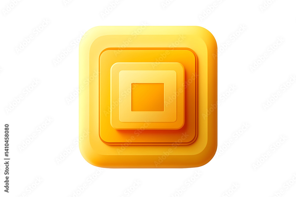 Poster stacked vibrant yellow squares create depth with shadows, set against a transparent background