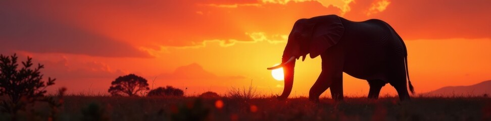 Massive Elephant Silhouette Against Sunset Sky, elephant, nature