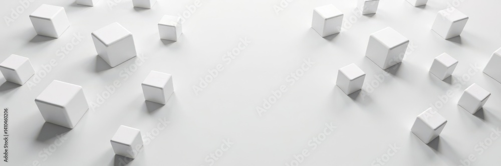 Wall mural white cube blocks scattered on a plain surface with space for objects , shape, geometric