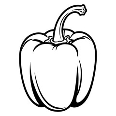 a green bell pepper on white background, illustration line art.A black and white icon of a bell pepper, featuring a simple and clear illustration.