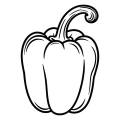 a green bell pepper on white background, illustration line art.A black and white icon of a bell pepper, featuring a simple and clear illustration.