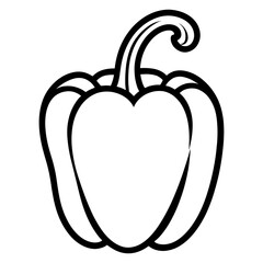 a green bell pepper on white background, illustration line art.A black and white icon of a bell pepper, featuring a simple and clear illustration.