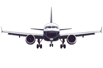Naklejka premium Airplane Illustration. Front view of the jet with detailed landing gear. White and dark blue colors