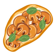 Hand drawn sandwich with fried mushrooms, cream cheese and spinach leaves isolated on white background