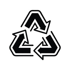 Recycle Icon Vector, Black Arrow Outline, Environmental, Transparent Background