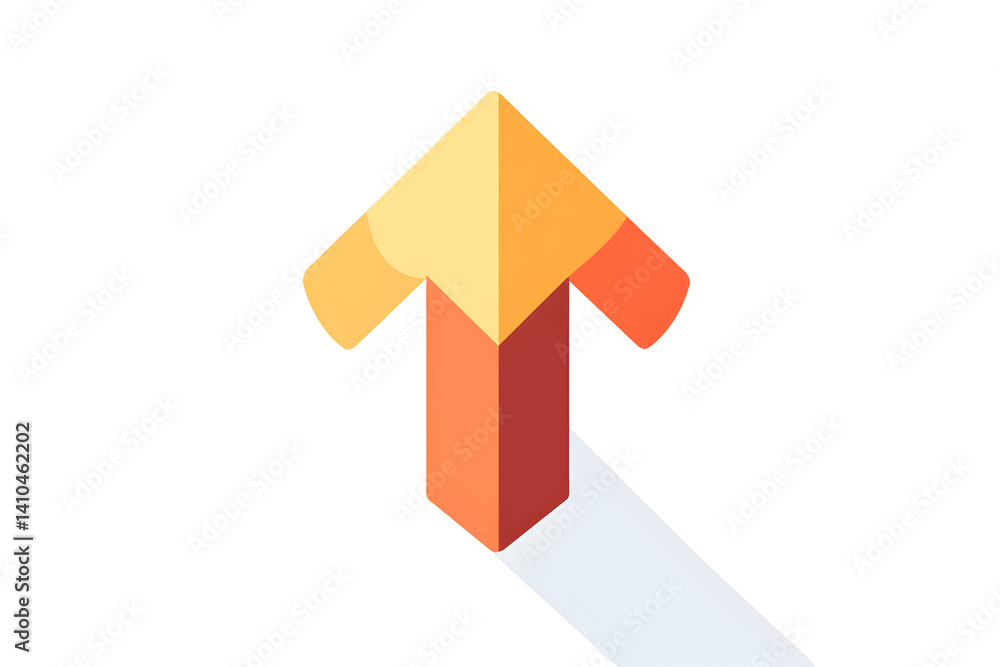 Poster orange arrow pointing upwards with a 3d effect, casting a shadow on a transparent background