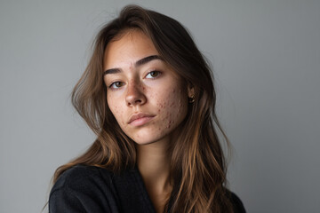 Fototapeta premium Young Woman with Acne Facing the Camera 