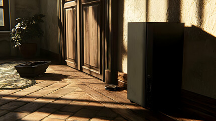 Rustic Interior Room With Wooden Floor And Sunlight