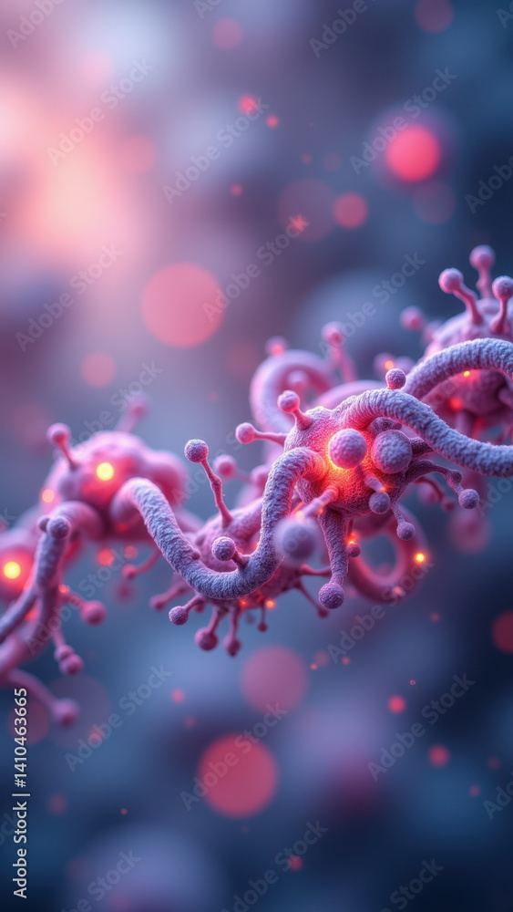 Aufkleber a microscopic view of a glps protein complex with red glowing structures.