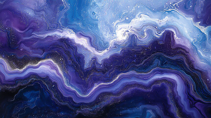 Obraz premium Futuristic abstract liquid art with deep blue and purple swirls, metallic reflections, and organic flowing shapes. Elegant, dynamic, and mesmerizing for creative projects.