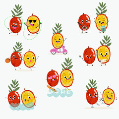 Red plum berry fruit. Natural vitamin antioxidant detox food collection. Vector hand drawn illistration.