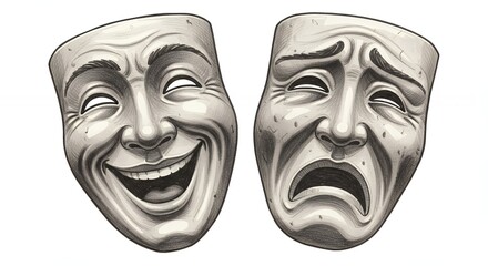 Classic theatre masks joy sadness emotional expression