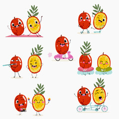 Red plum berry fruit. Natural vitamin antioxidant detox food collection. Vector hand drawn illistration.