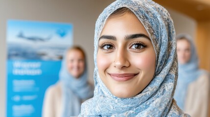 Young woman in traditional attire smiling at United Nations event celebrating global unity and peace