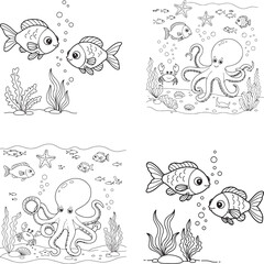 Fish coloring page  silhouette image vector