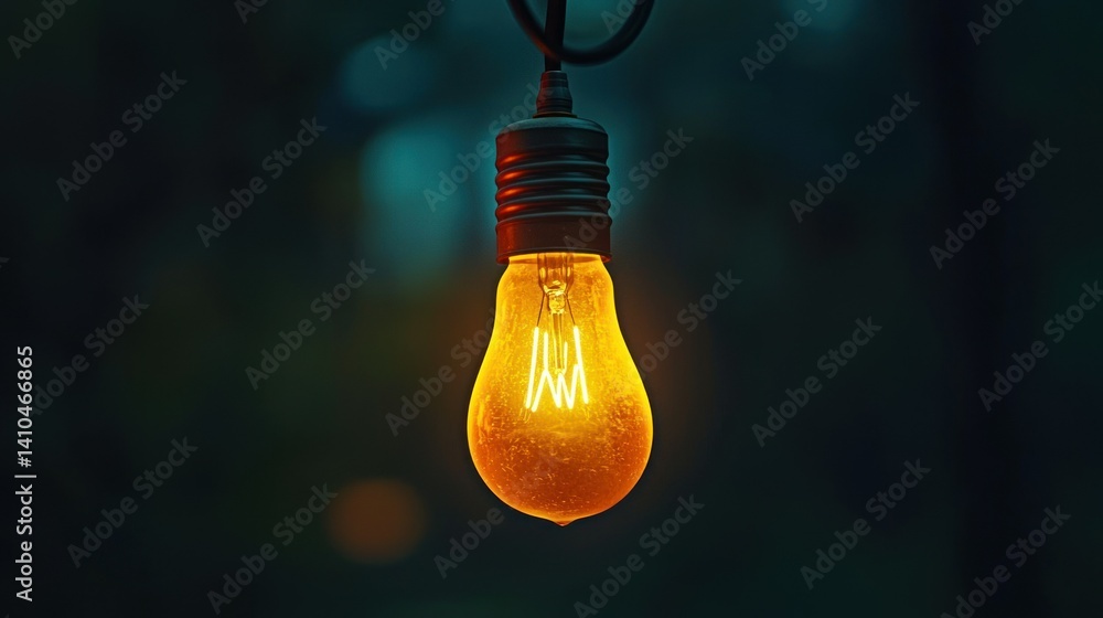 Aufkleber a single lit lightbulb illuminating a dark background with soft focus