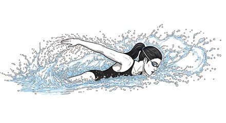 Girl swimming freestyle illustration