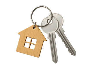 House keychain with keys isolated on transparent or white background, png
