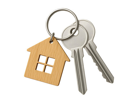 House keychain with keys isolated on transparent or white background, png
