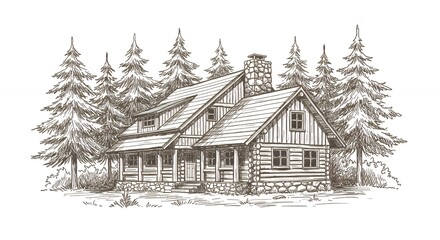 Log cabin design illustration plan home