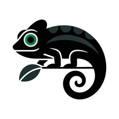 chameleon on a branch, The chameleon is perched on a tree branch, A fire breathing dragon inspired chameleon silhouette vector, A detailed black and white line art illustration of a chameleon perched.