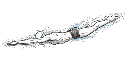 Man freestyle swimming illustration