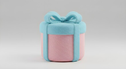 Blue and Pink Fuzzy Gift Box with Bow on White Background - Cute Decor