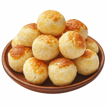 Brazilian cheese bread p&atilde;o de queijo with golden crust and soft texture isolated on transparent background.