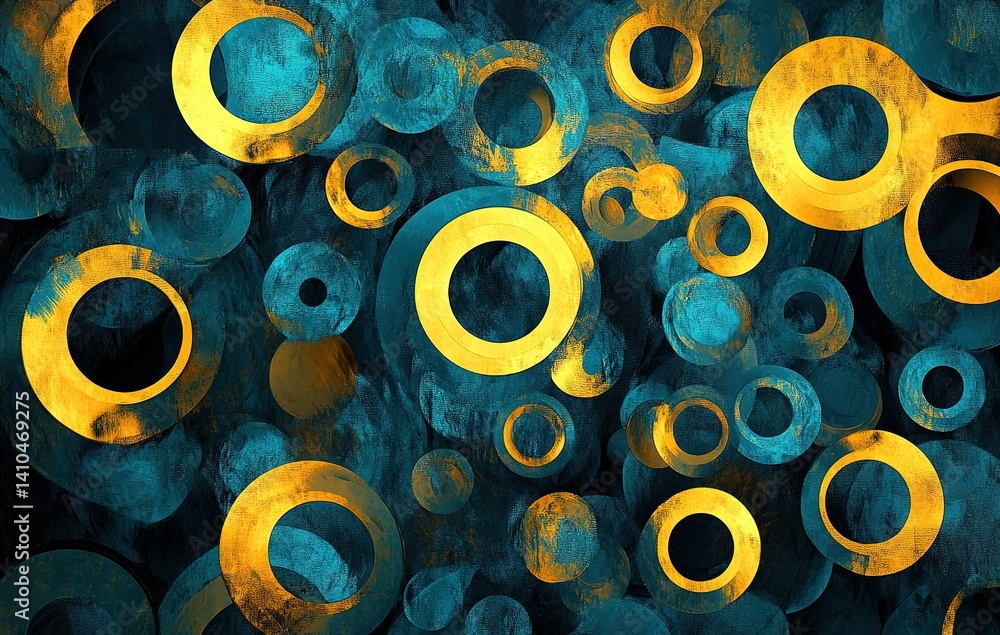 Poster geometric teal and golden circles create a bold modern abstract artistic pattern