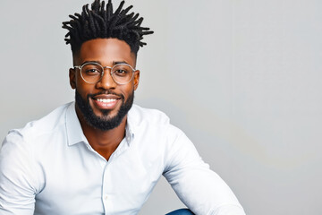 Obraz premium A man with dreadlocks and glasses smiling at the camera