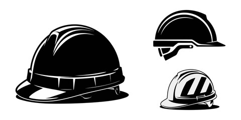 Safety helmet icons in outline and stroke versions, Safety helmet silhouette, construction helmet black simple vector, Construction Safety Helmet Silhouette Icon for Industrial Use, Construction.