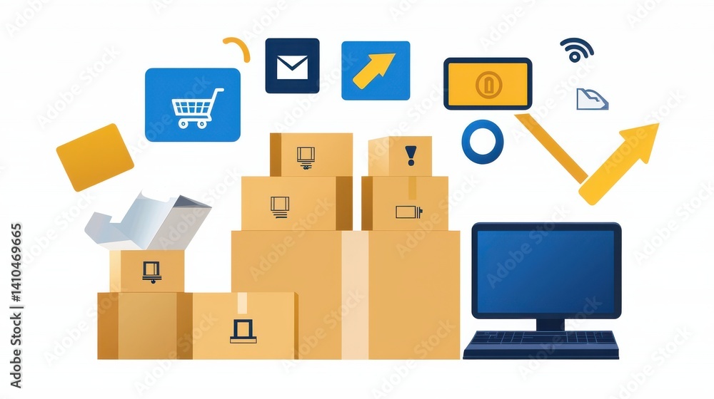 Poster freight logistics process at airport visualized in flat design digital environment clear view effici