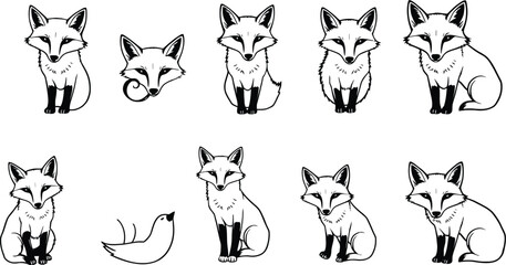 Obraz premium Cute cartoon vector set of fox and dog animal head icons illustration