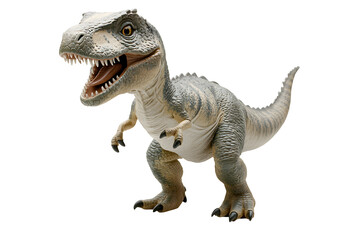 Fototapeta premium Tyrannosaurus Rex A toy dinosaur with realistic texture and coloring stands against a transparent background