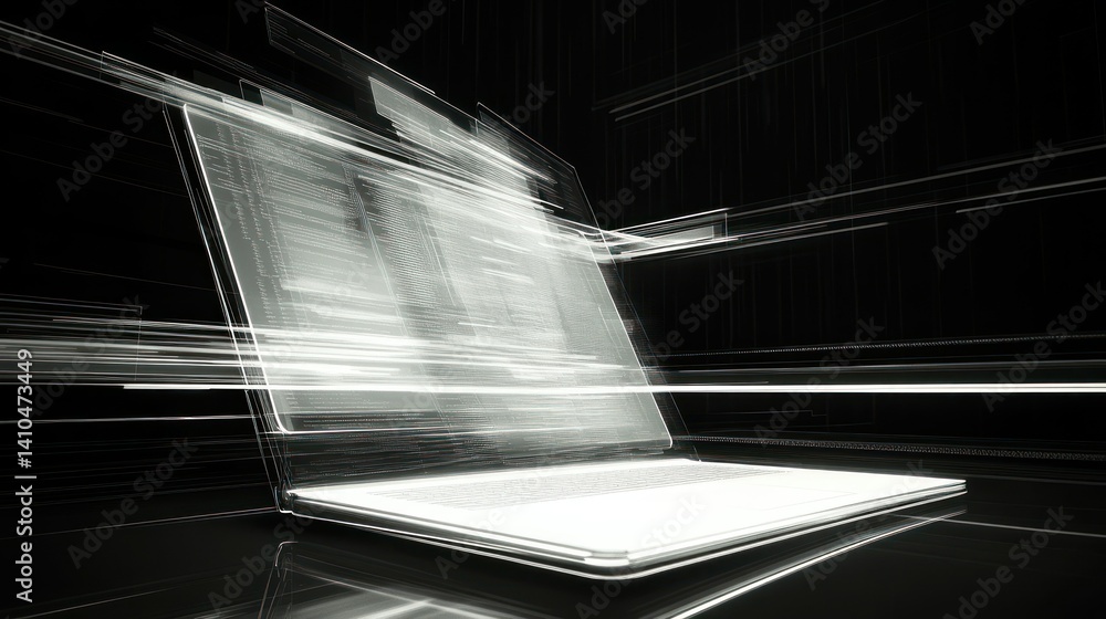 Poster abstract representation of a laptop computer in a digital environment