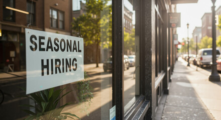 Obraz premium Seasonal Hiring Sign in Urban Setting 