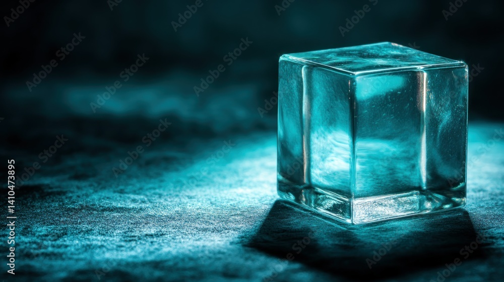Poster A single cube made of clear transparent and glassy material