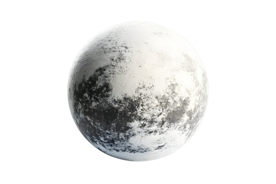 Frozen world. Light covers ice planet with grey land patches set against a transparent background