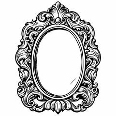 Ornate Vintage Mirror Frame  Illustration Intricate Floral Design