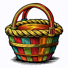 Fototapeta premium Colorful Handcrafted Basket with Rope Handle Vibrant Illustration in Classic Style