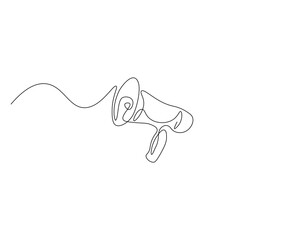 Horn speaker outline drawing illustration. Continuous line draw of public megaphone vector.