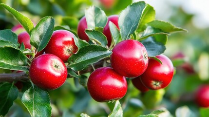 A branch of apples growing on a tree outside