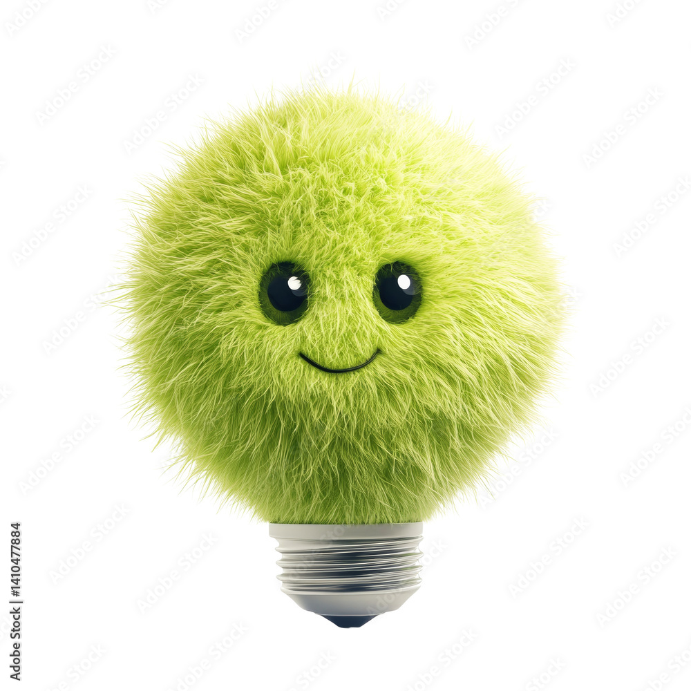 Aufkleber whimsical light bulb character with fuzzy green head and cheerful smile