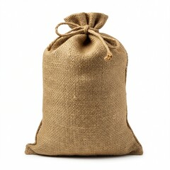Empty Burlap Sack Tied with Rope on White Background