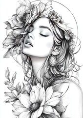 Fototapeta premium Moon with Flower Queens Coloring Pages