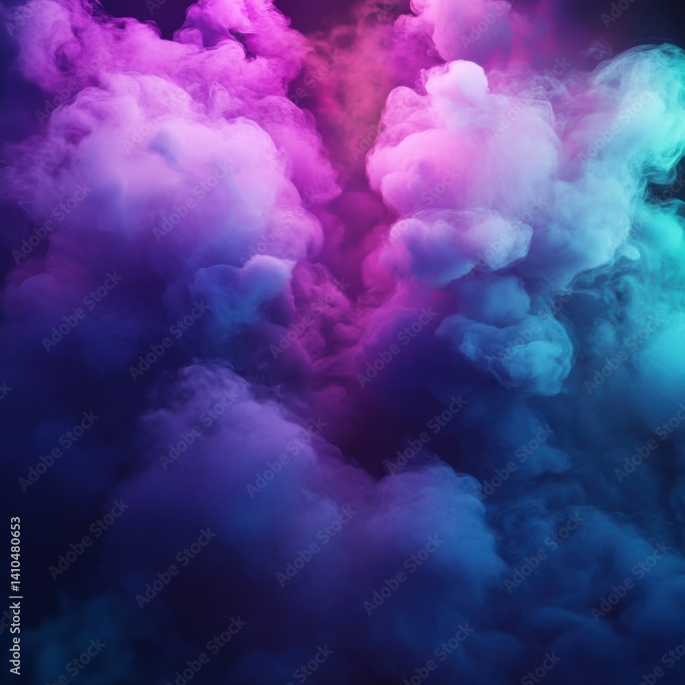 Poster vibrant smoke clouds illuminated with neon colors create a mysterious atmosphere in a dark backdrop 