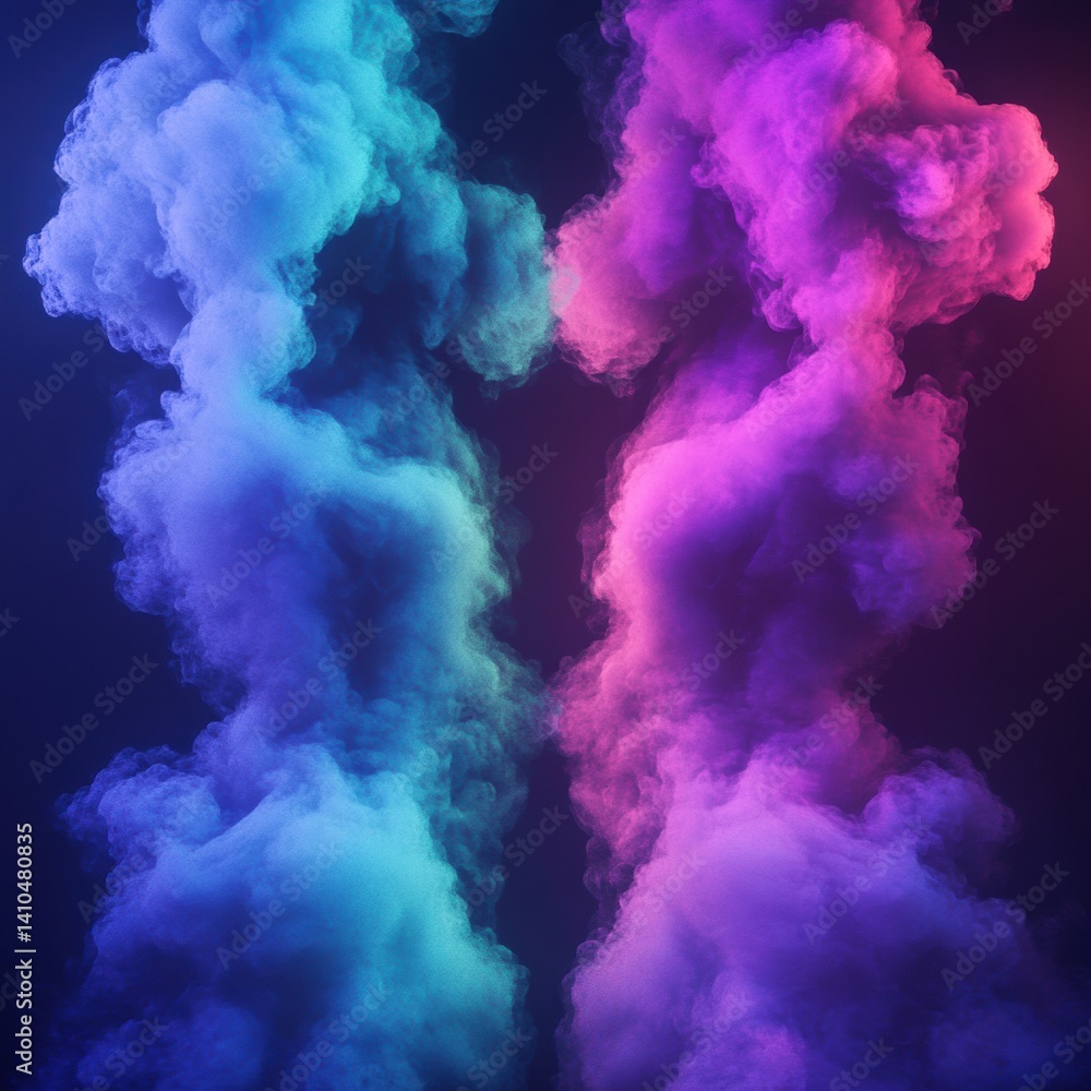 Aufkleber vibrant neon smoke clouds create a mysterious atmosphere in darkness with glowing gradients generati